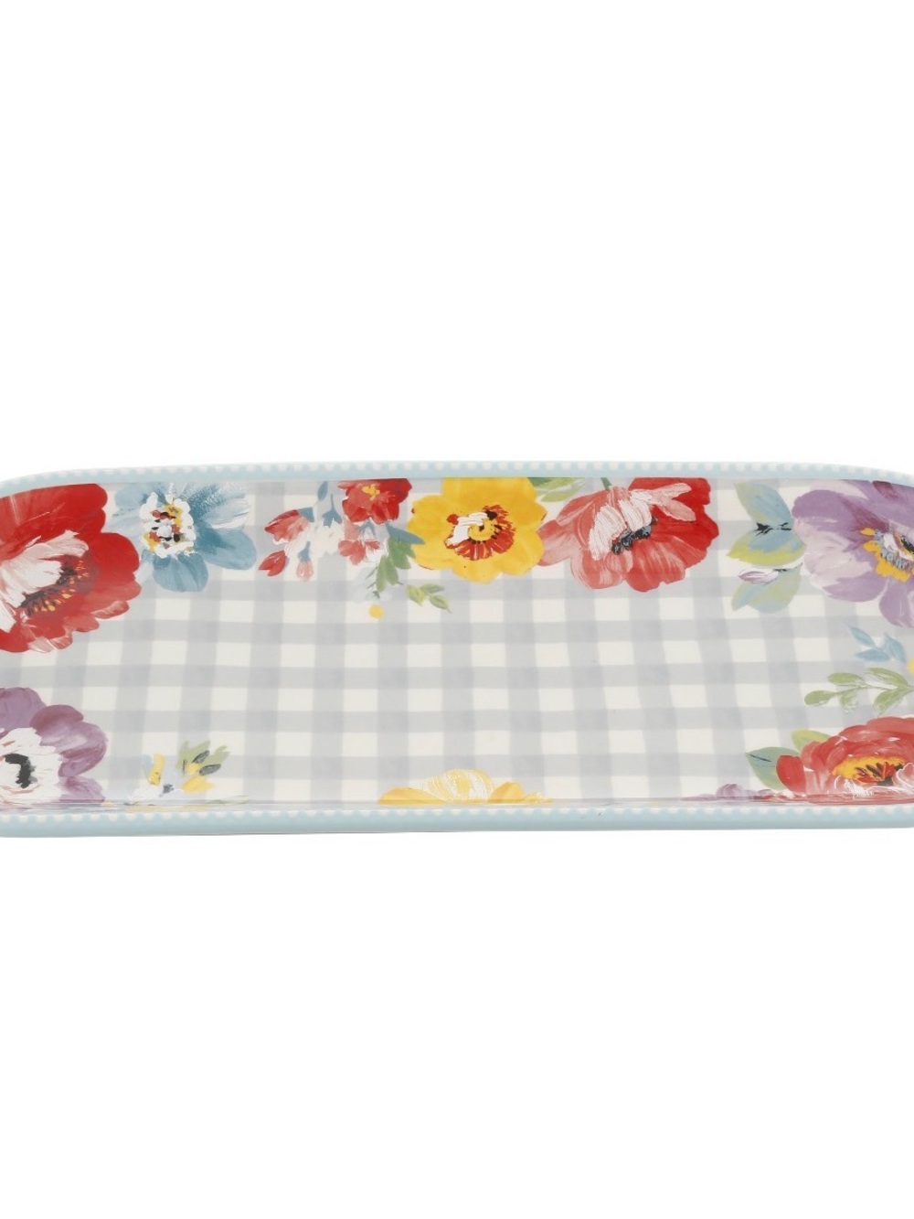 The Pioneer Woman Floral Gingham Serving Tray - Red, Yellow, Blue, Purple, Gray